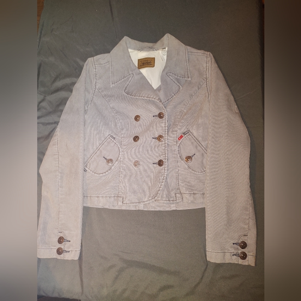 Levi's Women's denim Corduroy Double Breasted Fitted Button-Up Jacket Light Gray